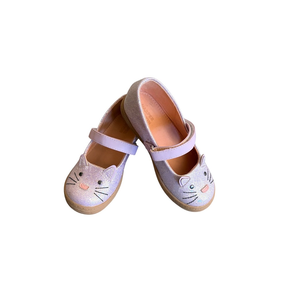 Harper Canyon Canyon Kids' Kitty Cat Mary Jane Flats Purple Glitter Gloss Size 9